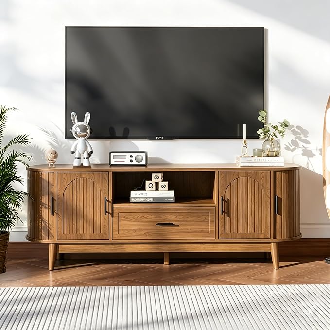 Mxtxmy 63" Fluted TV Stand for Tvs up to 70", Mid-Century Modern Entertainment - Image 8
