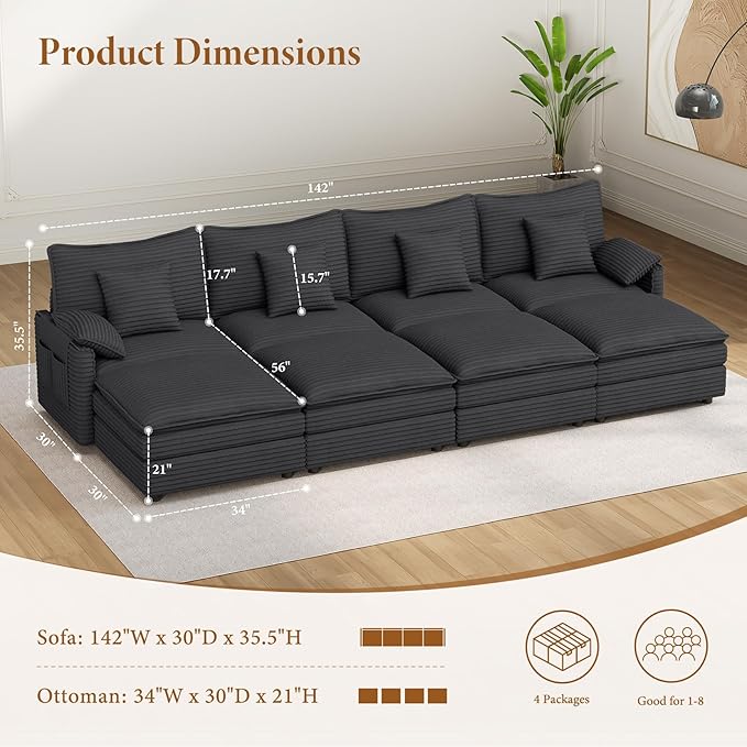 Vesgantti 142" Oversized Sectional Sofa Bed, 8-Seater Modular Sleeper Cloud - Image 2