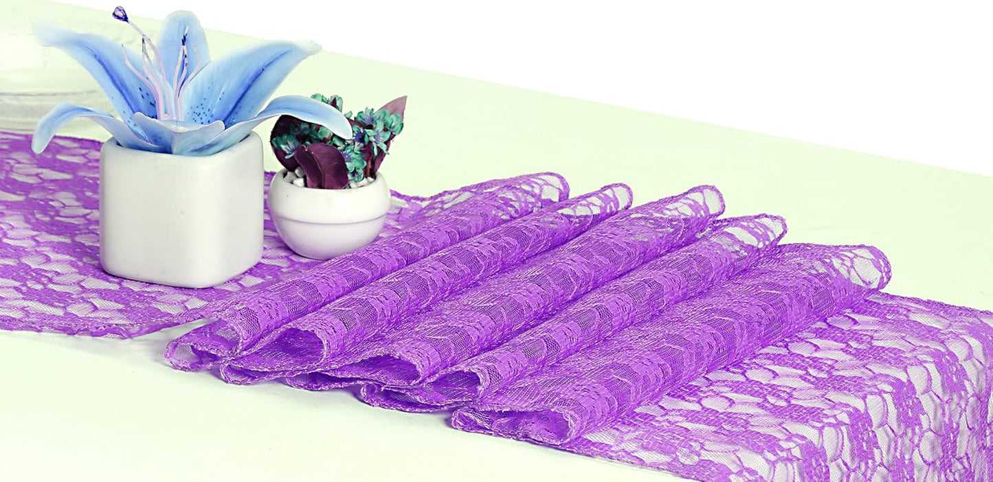 MDS Pack of 25 Wedding 12 x 108 inches Lace Table Runner for Wedding, Decorations for Birthday Parties, Banquets, Graduations, Engagements, and Runners fit Rectangle, Round Table- Lavender