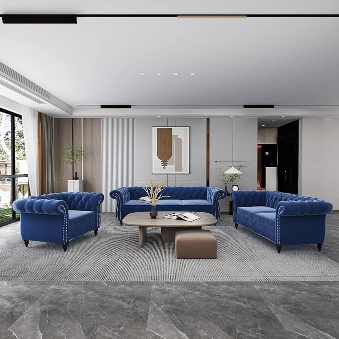 Chesterfield Loveseat Sofa, Modern Velvet Small Sofa Couch 2 Seater - Image 4
