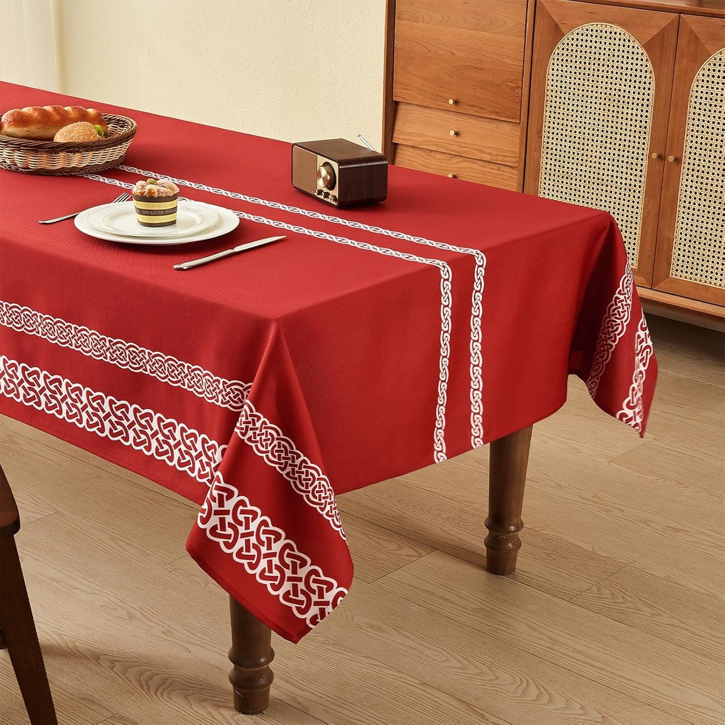Celtic Knot Table Cloth Rectangle Table 57x118 Inches Waterproof Hot Red Rectangle Tablecloth for Kitchen Dining Party