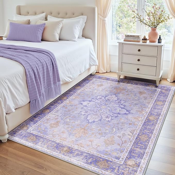 RELEANY Area Rugs 4'x5' Washable Non-Slip, Floral Vintage Distress Print - Image 2