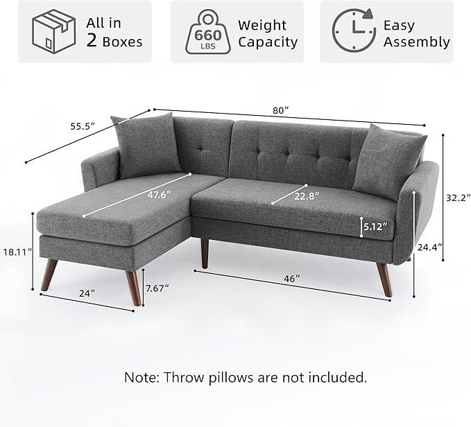 Tbfit L Shaped Couch Sofa, 3 Seater Sofas - Image 2