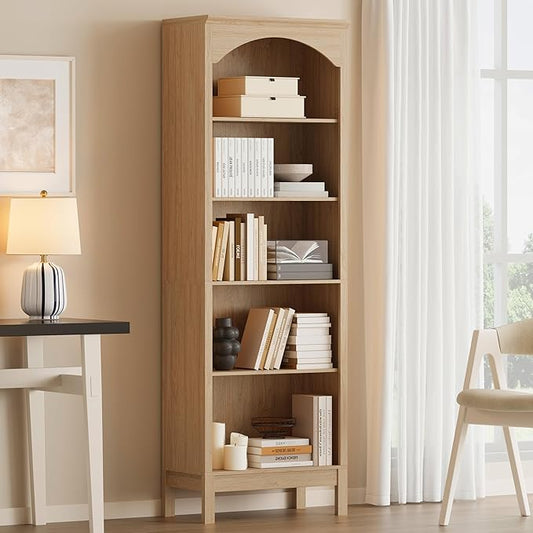 Arched Bookshelf with 5 Tier Open Shelves, Study and Living Room, Natural Oak by JMHDYG