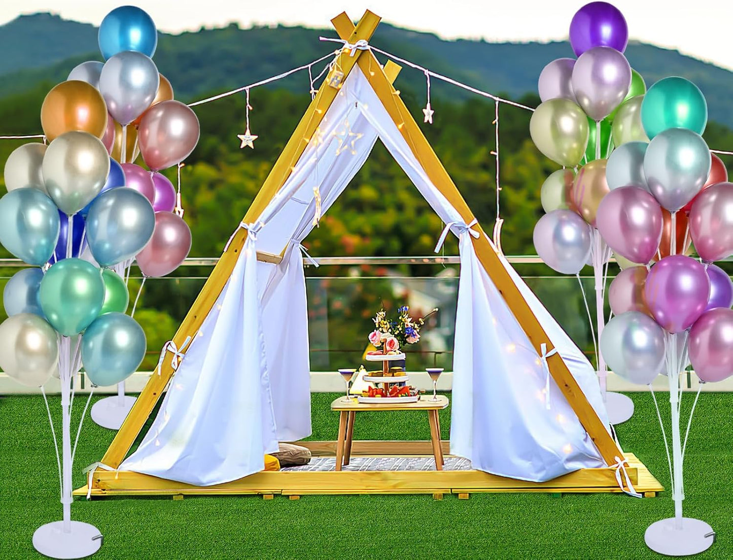 4 Sets of Balloon Stand Kit - 62in Balloon Stands with Base, Balloon Sticks, Decorations for Party Birthday Wedding Baby Shower Gender Reveal Graduation