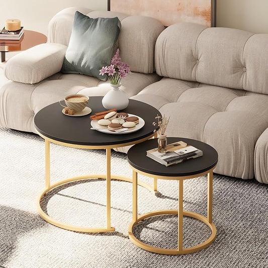 Garden 4 you Nesting Coffee Table, 23.6" Round Coffee Table Set of 2, Wooden by Garden4you