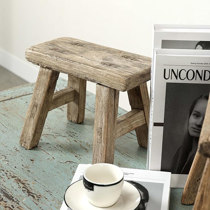 Artissance 11" W Rectangular Natural Wood Vintage Mini Stool - Image 7
