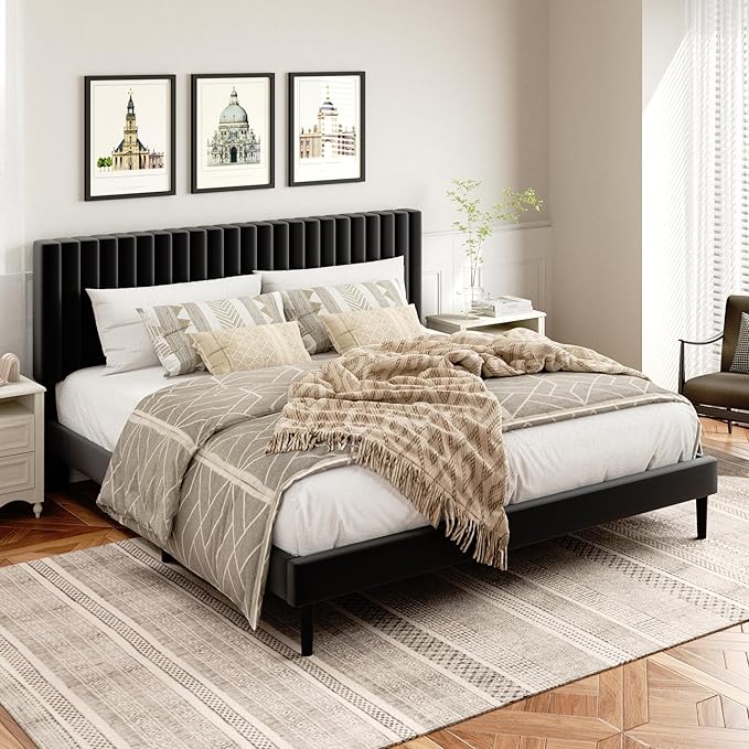 HAOARA King Size Bed Frame, King Size Platform Bed Frame and Velvet Upholstered by HAOARA