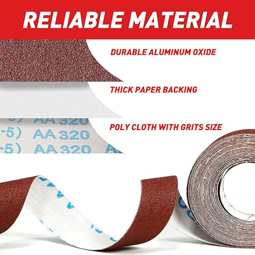 Emery Cloth Roll, 4 Grits 1'' x 19.7' Sandpaper Roll 120 240 320 400 Emery Cloth - Image 3