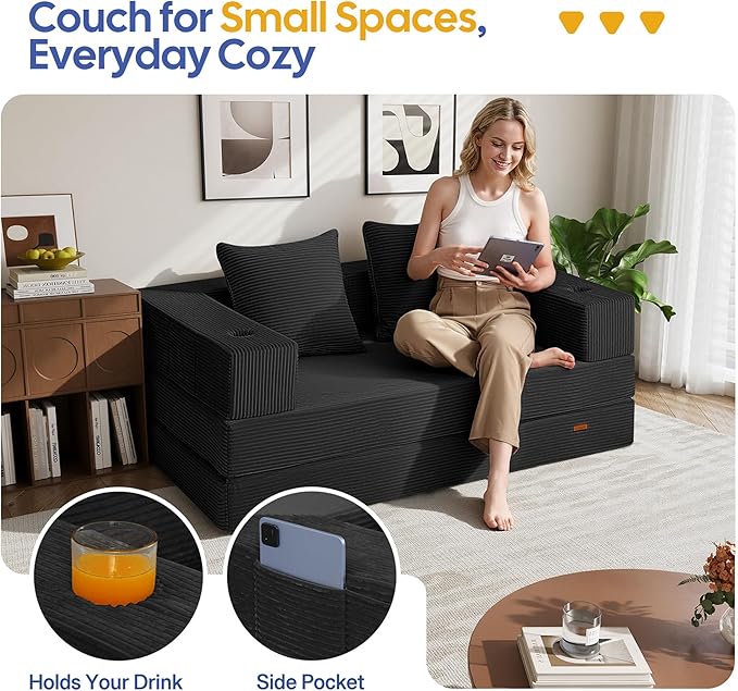 COMAX Futon Sofa Bed, 4‑in‑1 Convertible Sofa Bed, Folding Boneless Couches - Image 3