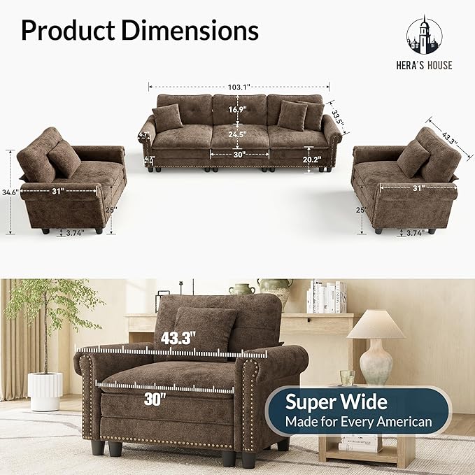 HERA'S HOUSE 3 Pieces Modular Sectional Sofa Sets, Oversized Couch Set - Image 2