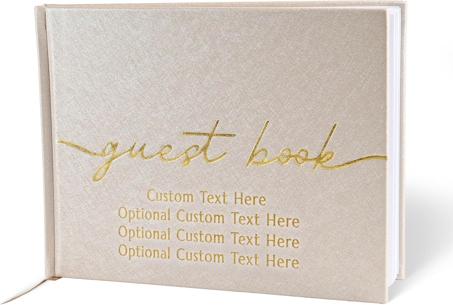 Promot Personalized Guestbook for Party (Champaigne Beige) - 110 Lined Pages in Wood-Free Vegan Leather Hard Cover - Wedding Guest Book Sign in and Photos, Baby Shower, Birthday or Graduation