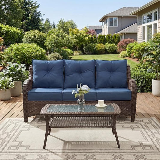 Patio Furniture Set, High Back Rattan Sofa, Weather Resistant Olefin Fabric by SAILARYPatioFurniture