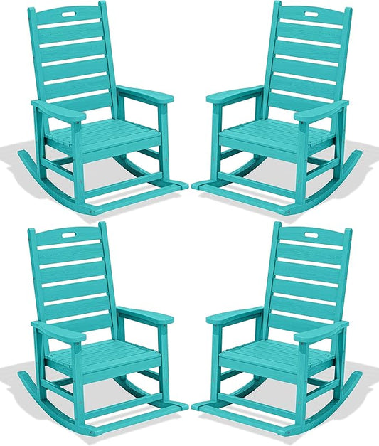 SERWALL Outdoor Rocking Chair Set of 4, Oversized HDPE Patio Rocking Chair by SERWALL