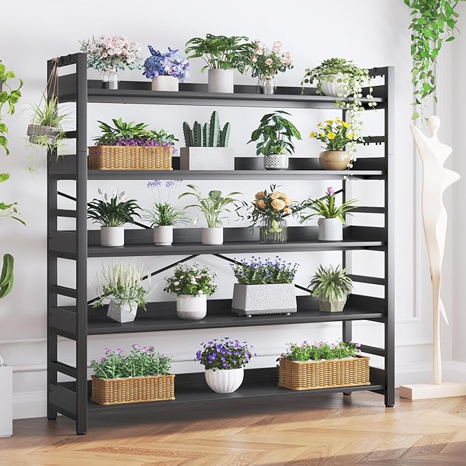 HCHQHS 5 Tier Bookshelf, Adjustable Industrial Bookcase, Vertical Tall Book - Image 8