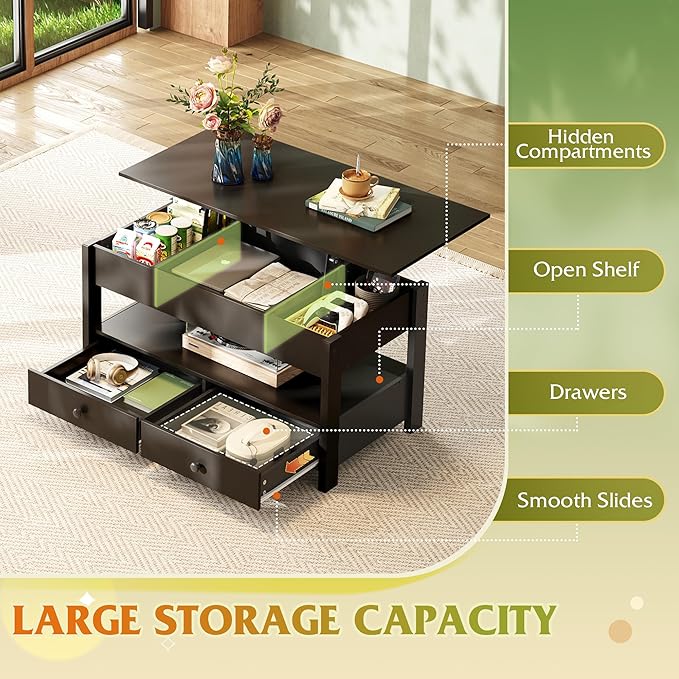 WLIVE Coffee Table, Lift Top Coffee Table - Image 4
