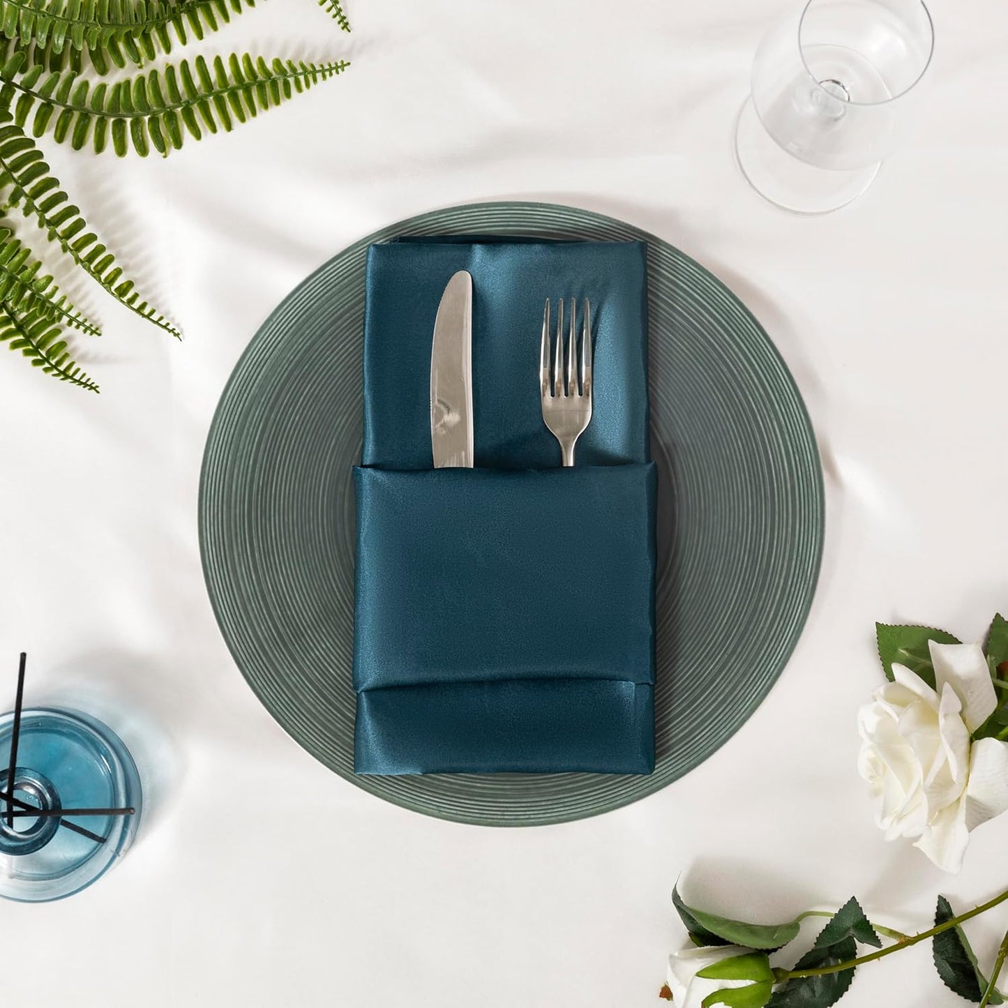 36 Pack Square Satin Dinner Napkins, 16x16 Inches Silky Soft Smooth Table Cloth Napkins for Restaurant Weddings Banquet Party Decoration, Deep Sea Blue