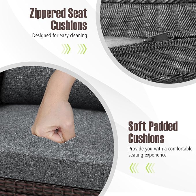 COSTWAY 3PCS Patio Furniture Set, PE Rattan Wicker Sofa w/Washable Cushion and - Image 8