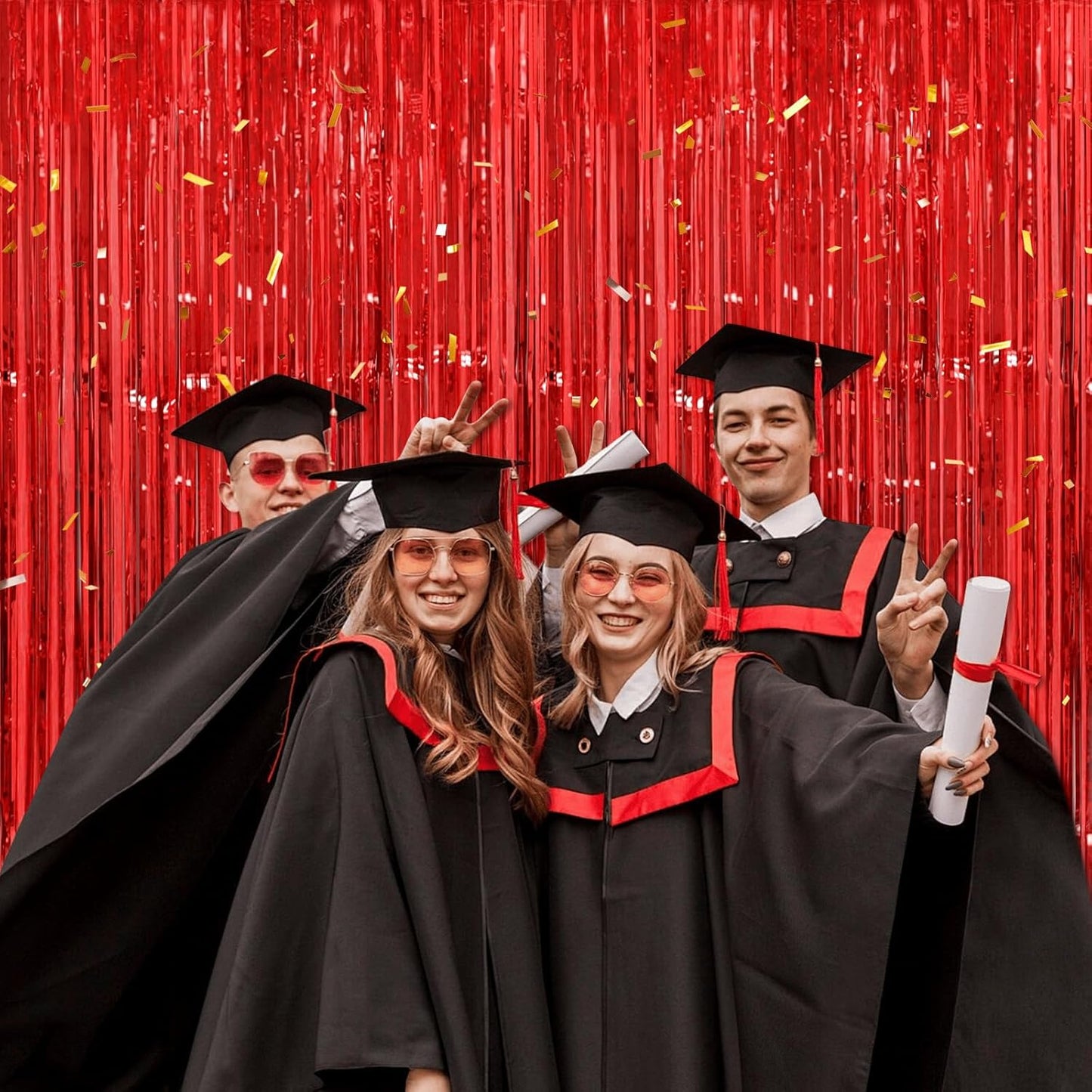 Red Streamers Party Decorations - Thicken 2 Pack 3.2 x 8.2 FT - Tinsel Foil Fringe Curtains Party Backdrop for Birthday, Casino, Carnival, Cherry, Hollywood Red Carpet Party Decorations