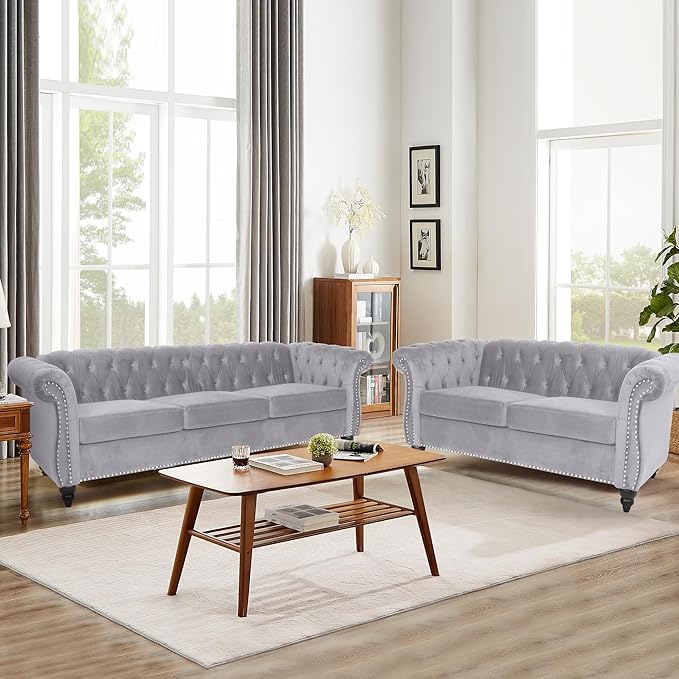 AVZEAR Chesterfield Loveseat, Modern Velvet Sofa Tufted Couch 2 Seater - Image 5