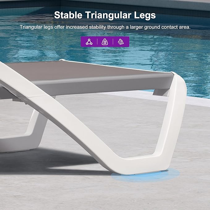 PURPLE LEAF Patio Chaise Lounge Chair Set Outside Aluminum Plastic Stackable - Image 8
