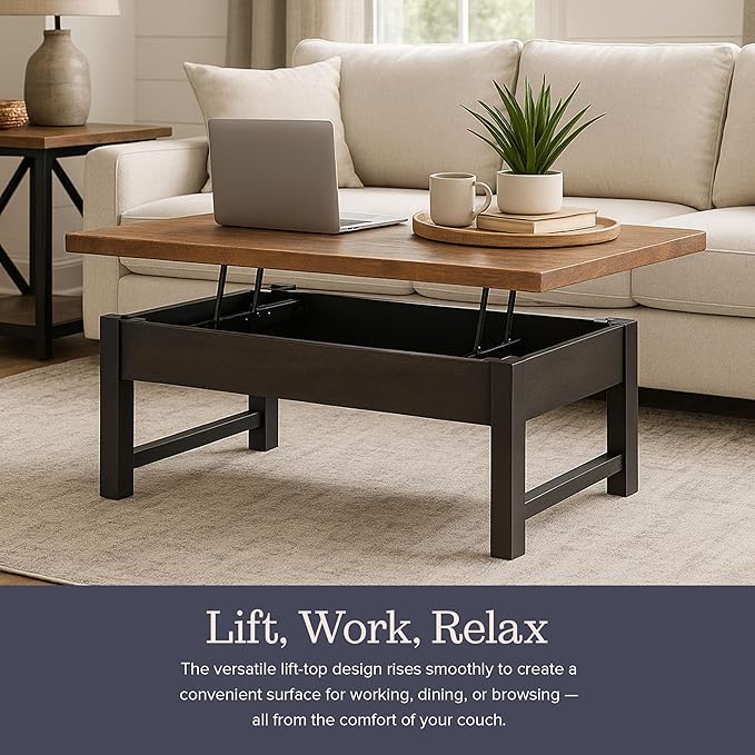 Alaterre Furniture Pomona Living Room 42 Inch Lift Top Solid Wood Coffee Table - Image 4