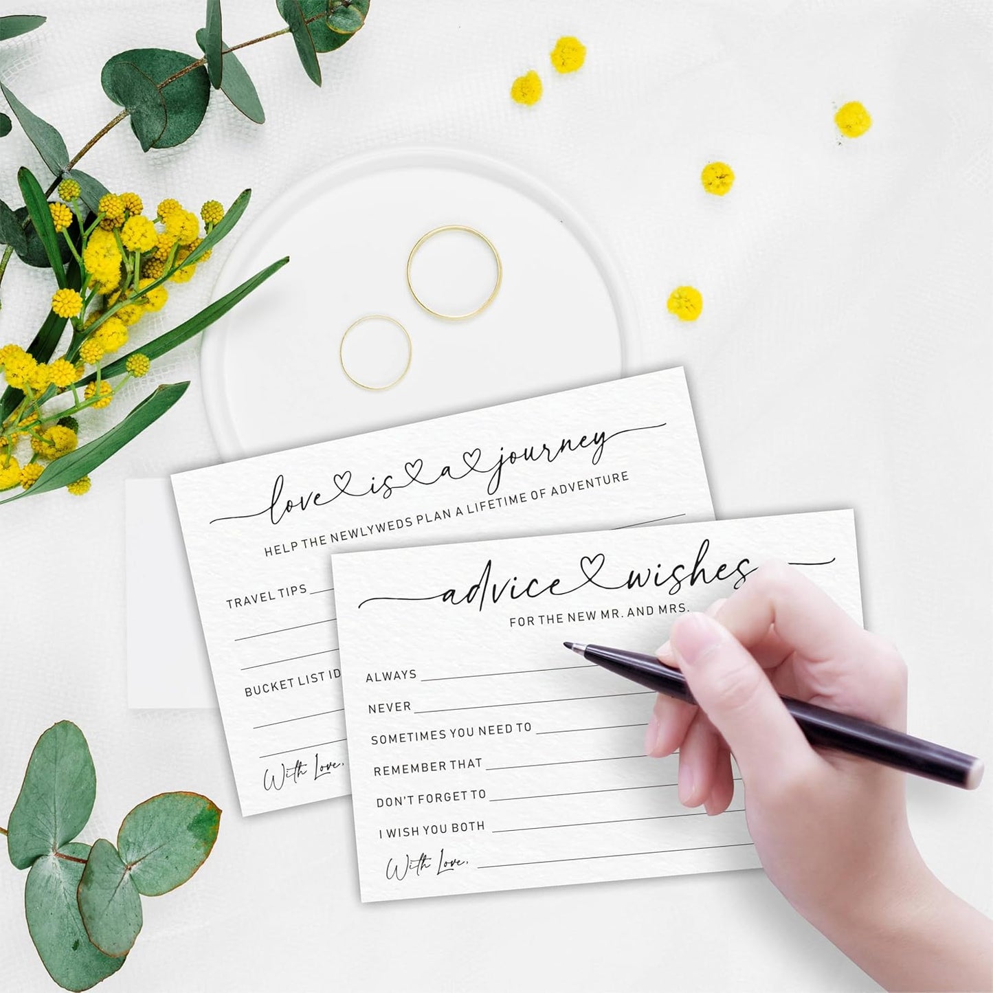 Wedding Advice Cards -Pack Of 30 Wishes For The New Mr & Mrs Wedding,Love Is A Journey Cards - Bride and Groom Newlyweds Bridal Shower Party Decoration,Games(White) - A01