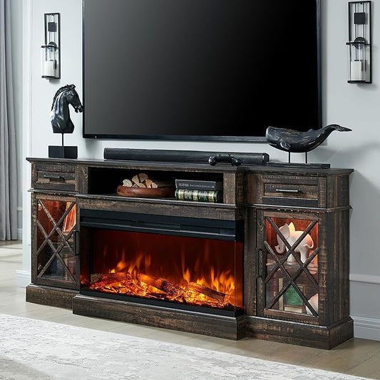 OKD 3-Sided Glass Farmhouse Fireplace TV Stand by OKD