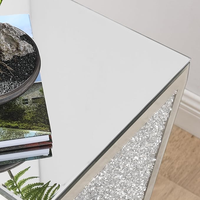 Inverted Triangular Mirror Square End Table, Crystal Diamond Inlaid Coffee Table - Image 6