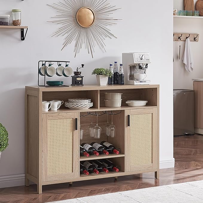 Alaxgumrol Coffee Bar Cabinet, Rattan Buffet Sideboard Cabinets - Image 5