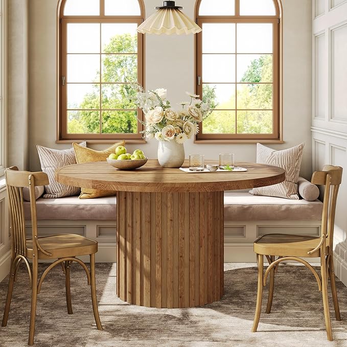 47" Solid Wood Dining Table for 4-6, Farmhouse Round Kitchen Table - Image 8