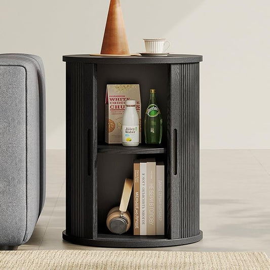 LINSY HOME Round Fluted End Table, Tall Side Table by LINSYHOME