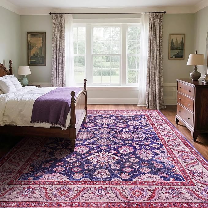 Area Rugs for Living Room, 6x9 Washable Area Rug for Bedroom, Retro Floral - Image 4