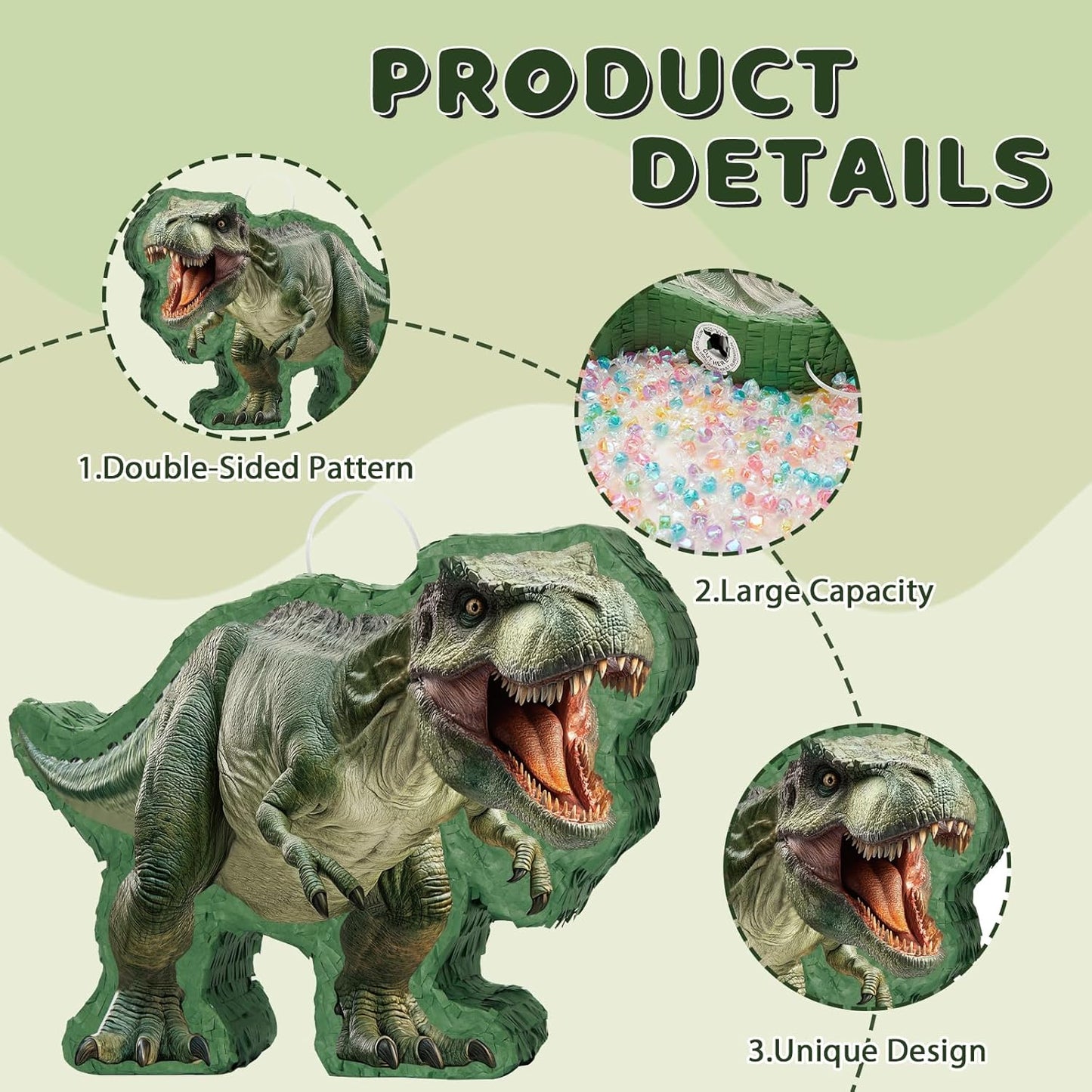 WERNNSAI Dinosaur Piñata - Jungle Dinosaur Piñata Bundle with Blindfold and Bat for Kids Boys Jungle Dinosaur World Birthday Party Decorations Family Games Dino Theme Party Supplies