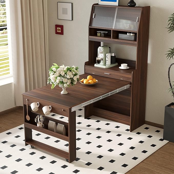 Spaco 2-in-1 Folding Dining Table and Buffet Cabinet Set, Compact Pull-Out by SpacoHomeFuniture