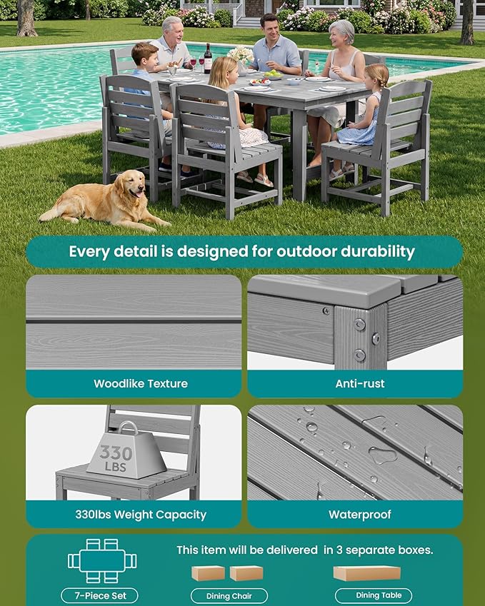 SERWALL Patio Dining Sets for 6 Person, HDPE Dining Set - Image 5