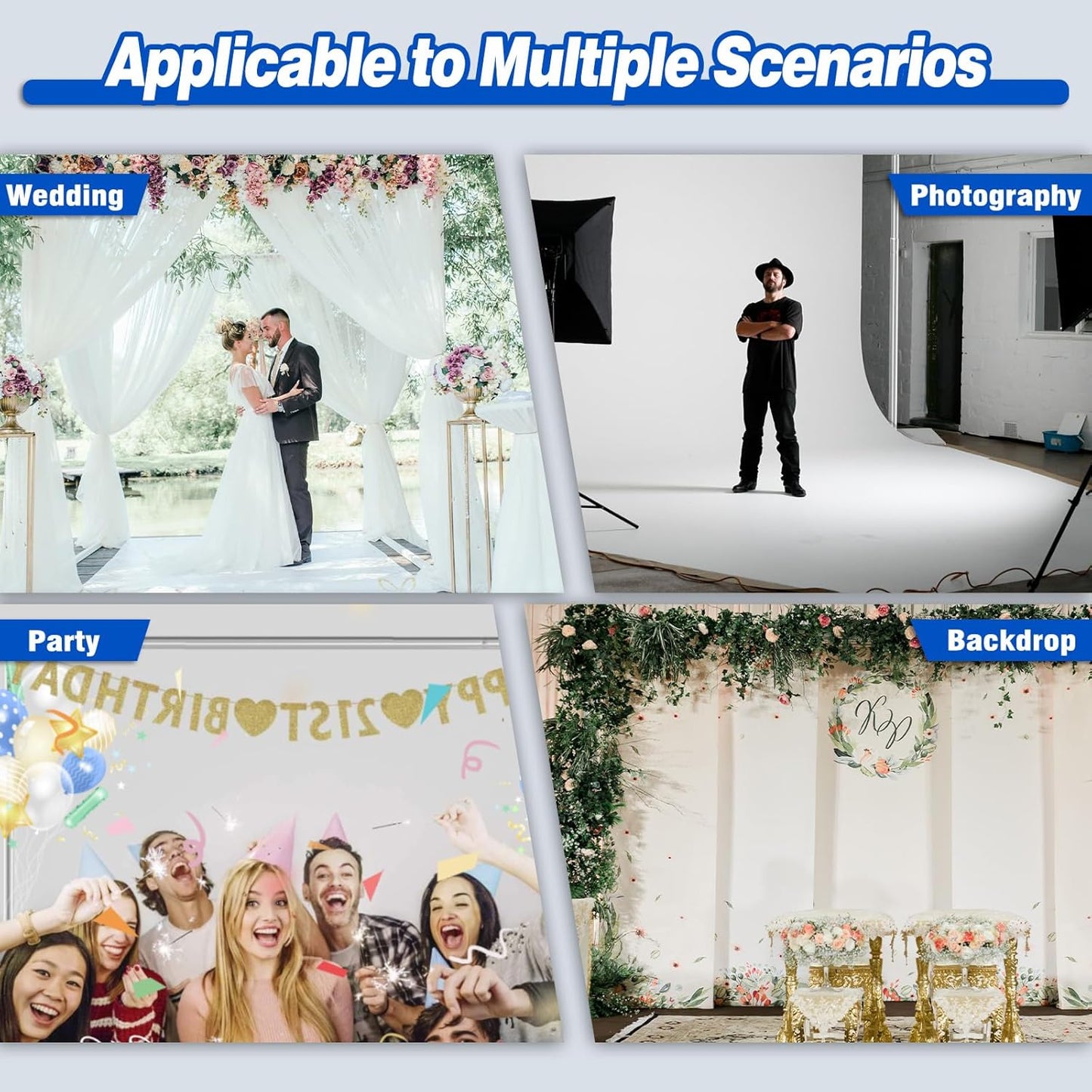 Pipe and Drape Backdrop Stand 8ftx10ft Adjustable Background Support System Heavy Duty Background Stand for Wedding Banquet Decorations Silvery