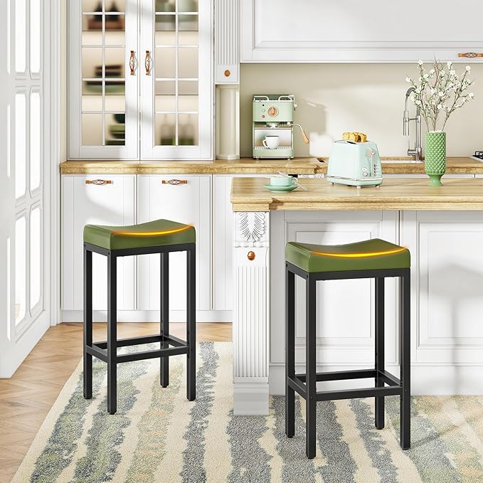 HOOBRO Bar Stools, Counter Height Stools, Saddle Barstools - Image 8