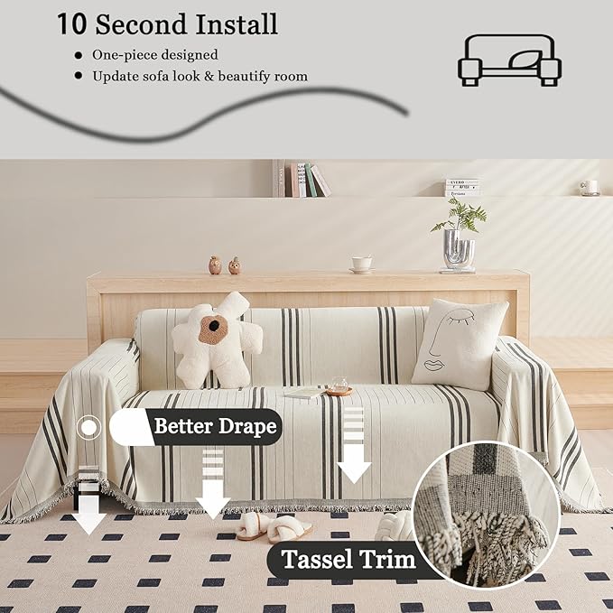 DREAMINGO Couch Cover Reversible Chenille 3 Seat Sofa Covers - Image 3