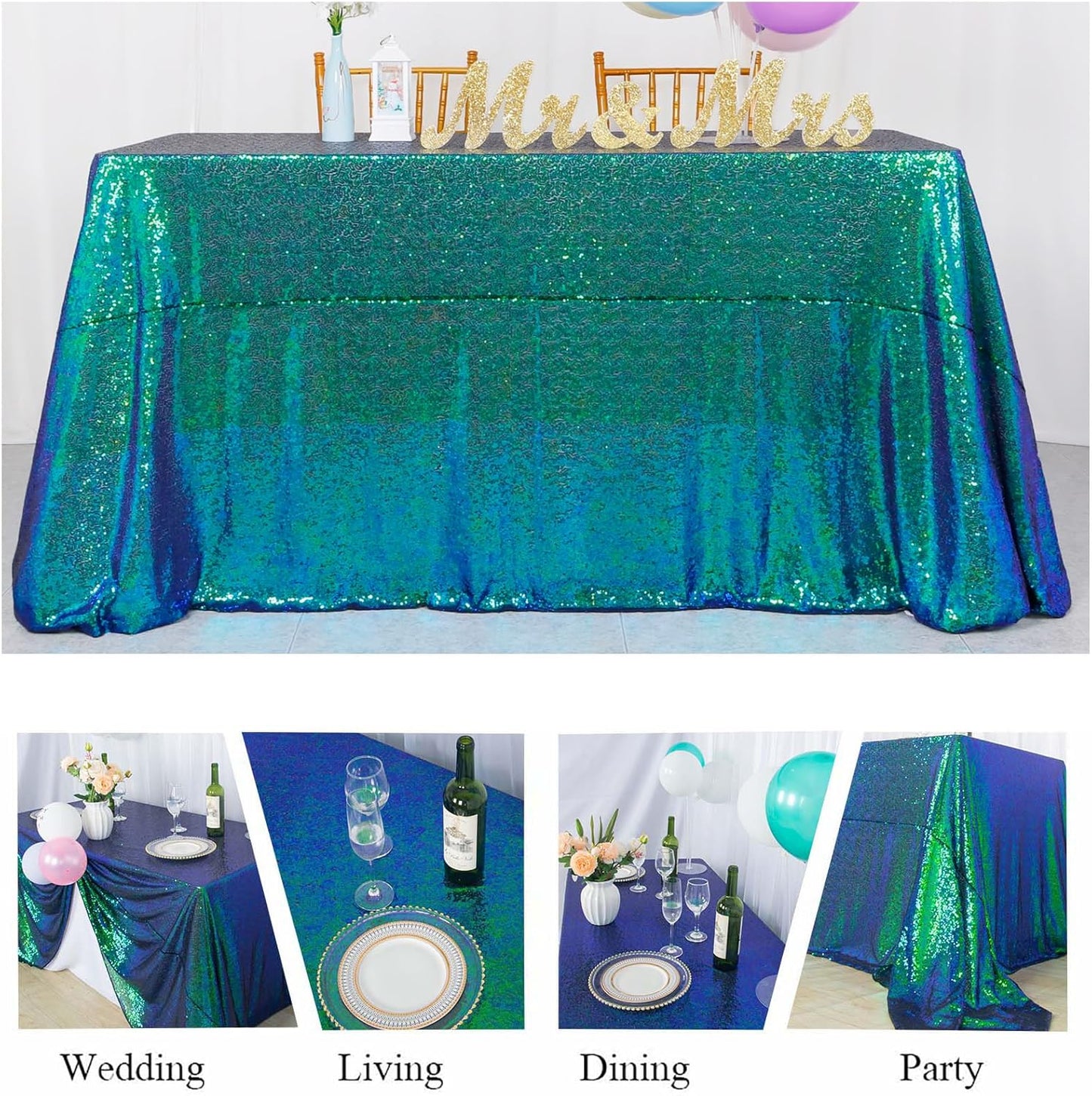 ShinyBeauty 36”x36” Iridescent Green Sequin Tablecloth - Glittery Overlay for Small Tables, Perfect for Birthday & Baby Shower Decor, Sparkly & Durable