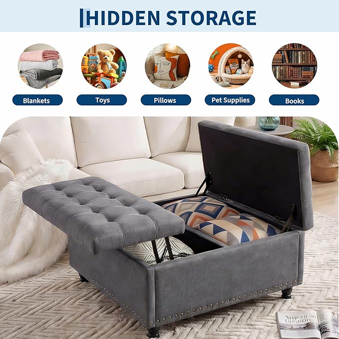 Garvee 36'' Large Square Storage Ottoman, Lift Top Storage Ottoman Coffee Table - Image 6