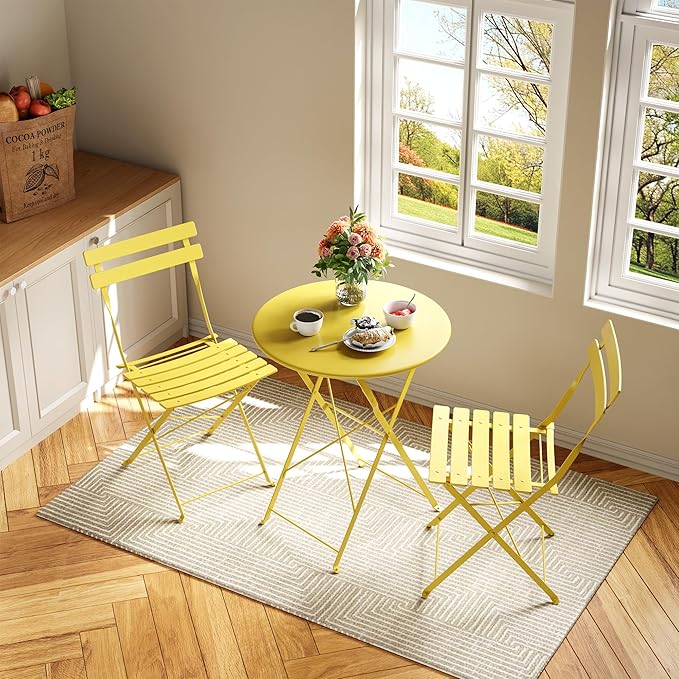 Bistro Table and Chairs Set of 2, 3 Piece Outdoor/Indoor Folding Patio Bistro - Image 3