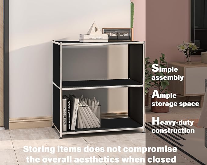 32-Inch 2-Tier Metal Bookcase, Open Shelf Storage Organizer - Image 5