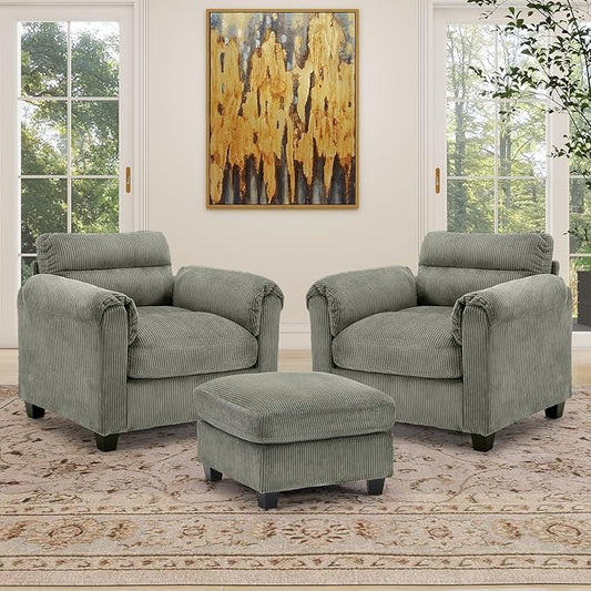 HAOMARKETS Corduroy 3-Piece Sofa Set, Upholstered Ottoman and Accent Chair Sofa by HAOMARKETS