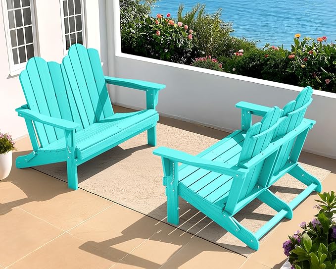 SERWALL Folding Adirondack Bench, HDPE All-Weather Adirondack Loveseat Set of 2 by SERWALL