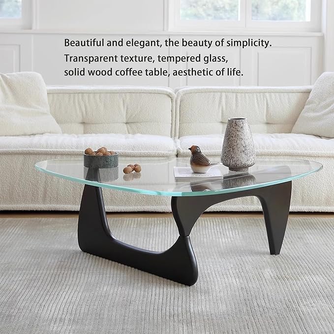 EASYSOUL Modern Glass Coffee Table, 44.88" D x 32.28" W x 15.75" H, Abstract - Image 5