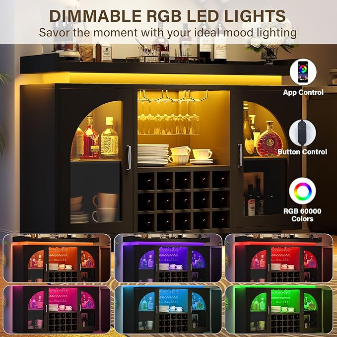 Wine Bar Cabinet with Power Outlet & LED Light, Coffee Bar Cabinet - Image 5