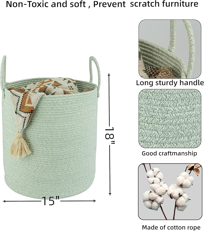 XUANGUO Cotton Rope Laundry Basket Hamper - Image 2