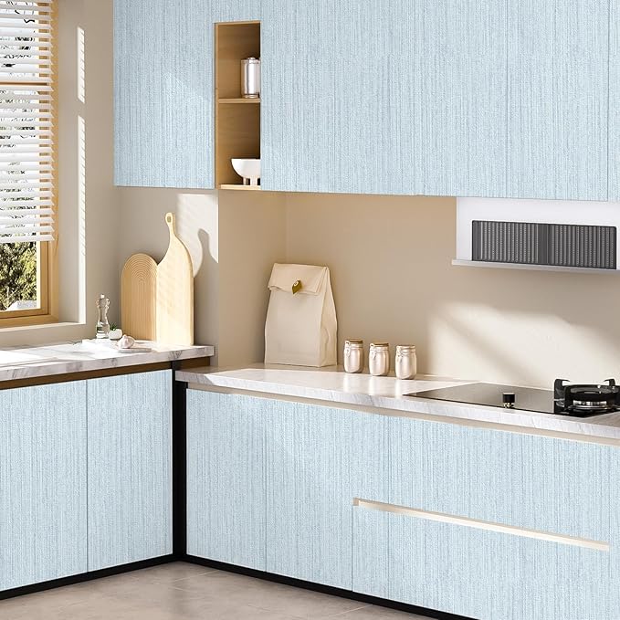 Light Blue Textured Grasscloth Peel and Stick Wallpaper, Waterproof Removable - Image 7