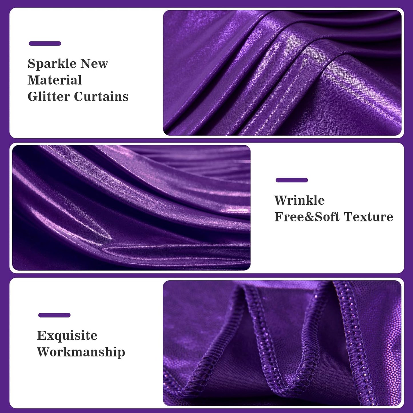 20x10ft Thick Purple Glitter Backdrop Curtain Panels for Parties, Wrinkle Free Sequin Sparking Photo Backdrop Drapes, 4 Panels 5x10ft Shimmer Back Drop Cloth for Wedding Birthday Photography